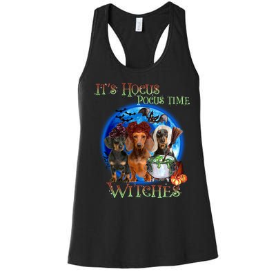 It's Hocus Pocus Time Witches Dachshund Halloween Design Women's Racerback Tank