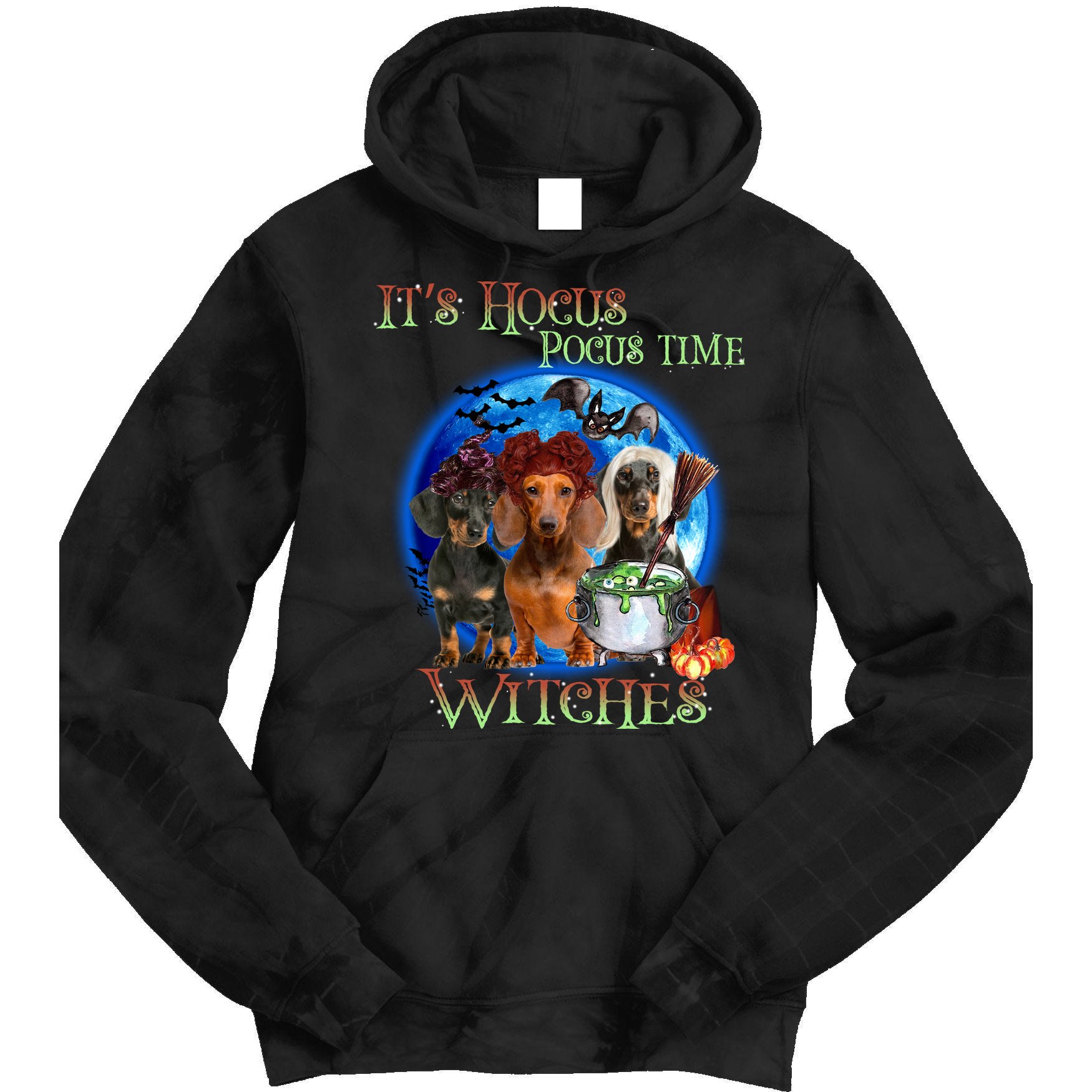It's Hocus Pocus Time Witches Dachshund Halloween Design Tie Dye Hoodie