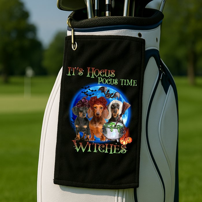It's Hocus Pocus Time Witches Dachshund Halloween Design Golf Towel