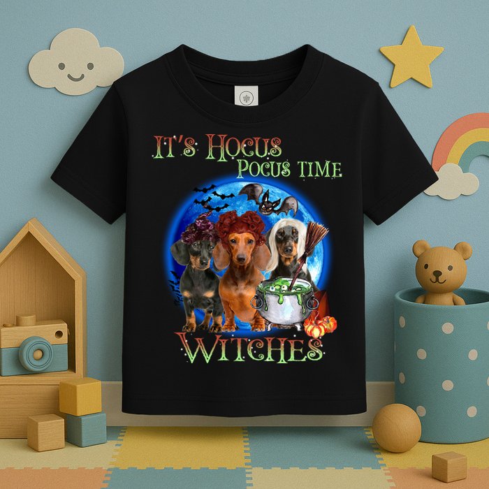 It's Hocus Pocus Time Witches Dachshund Halloween Design Toddler T-Shirt