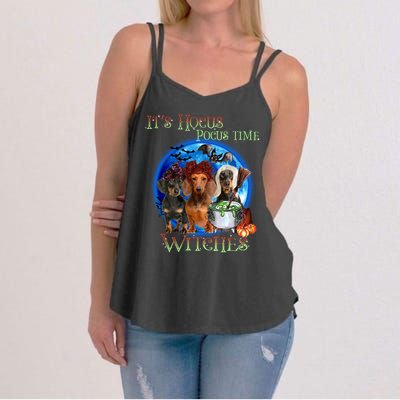 It's Hocus Pocus Time Witches Dachshund Halloween Design Women's Strappy Tank