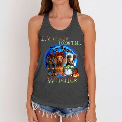 It's Hocus Pocus Time Witches Dachshund Halloween Design Women's Knotted Racerback Tank