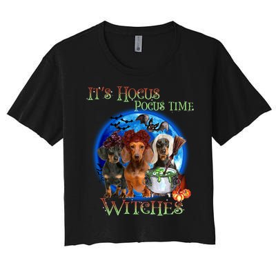 It's Hocus Pocus Time Witches Dachshund Halloween Design Women's Crop Top Tee