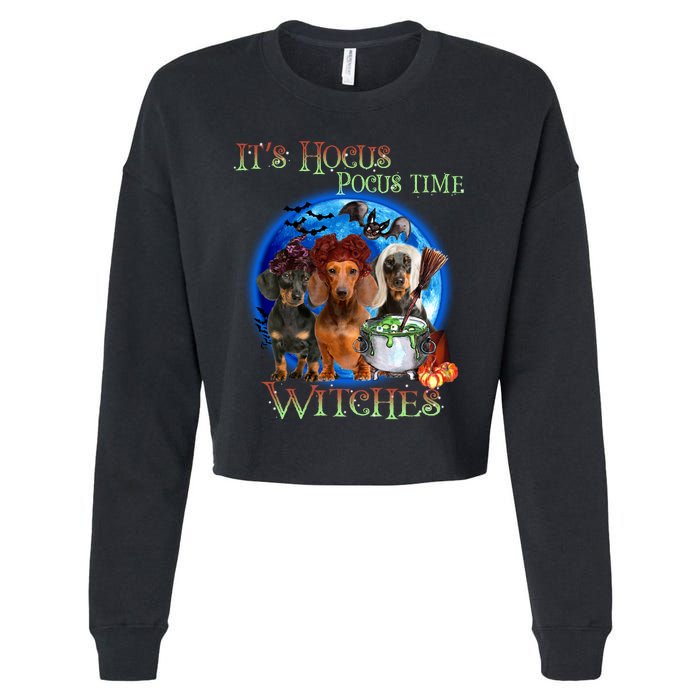 It's Hocus Pocus Time Witches Dachshund Halloween Design Cropped Pullover Crew