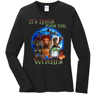 It's Hocus Pocus Time Witches Dachshund Halloween Design Ladies Long Sleeve Shirt