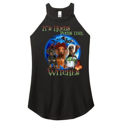 It's Hocus Pocus Time Witches Dachshund Halloween Design Women's Perfect Tri Rocker Tank