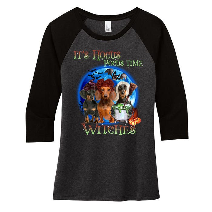 It's Hocus Pocus Time Witches Dachshund Halloween Design Women's Tri-Blend 3/4-Sleeve Raglan Shirt