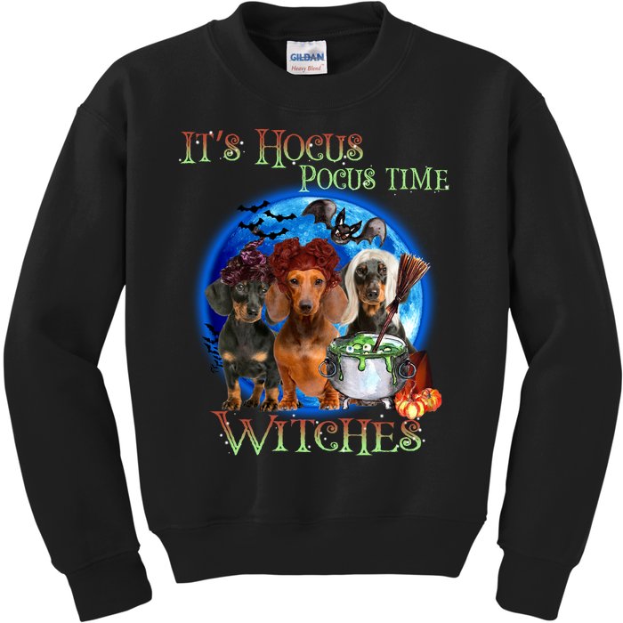 It's Hocus Pocus Time Witches Dachshund Halloween Design Kids Sweatshirt