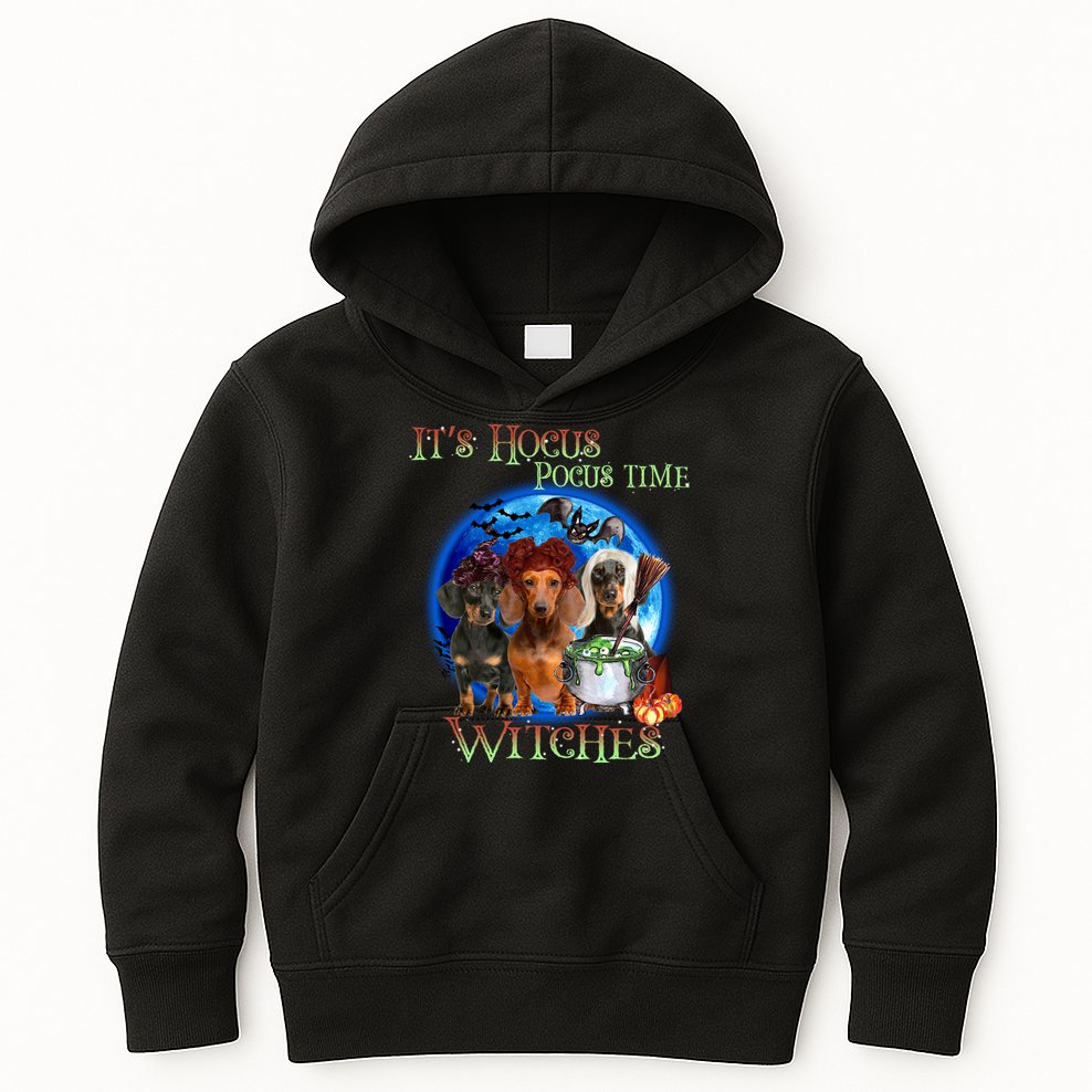 It's Hocus Pocus Time Witches Dachshund Halloween Design Kids Hoodie