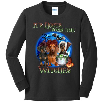 It's Hocus Pocus Time Witches Dachshund Halloween Design Kids Long Sleeve Shirt