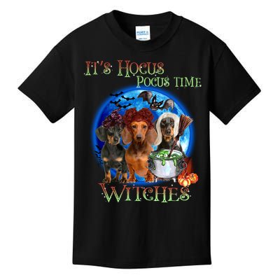 It's Hocus Pocus Time Witches Dachshund Halloween Design Kids T-Shirt