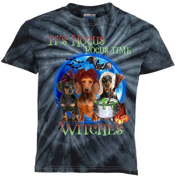 It's Hocus Pocus Time Witches Dachshund Halloween Design Kids Tie-Dye T-Shirt