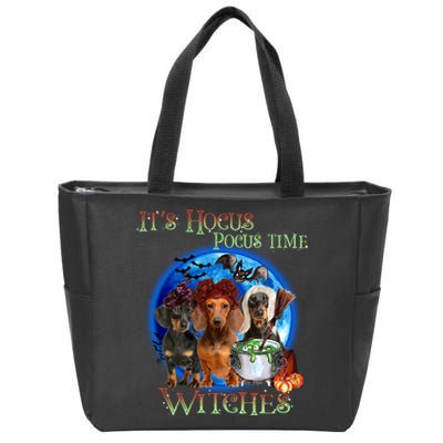 It's Hocus Pocus Time Witches Dachshund Halloween Design Zip Tote Bag