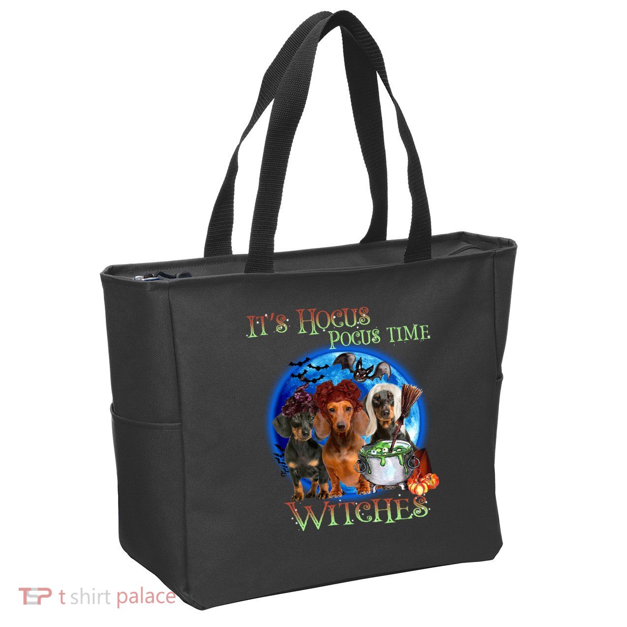 It's Hocus Pocus Time Witches Dachshund Halloween Design Zip Tote Bag