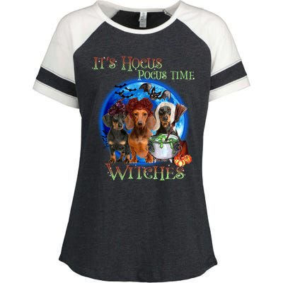 It's Hocus Pocus Time Witches Dachshund Halloween Design Enza Ladies Jersey Colorblock Tee