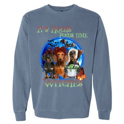 It's Hocus Pocus Time Witches Dachshund Halloween Design Garment-Dyed Sweatshirt