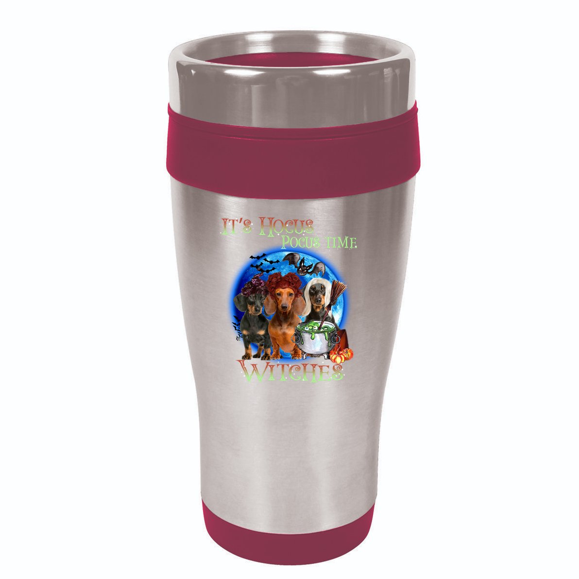 It's Hocus Pocus Time Witches Dachshund Halloween Design 16oz Travel Tumbler