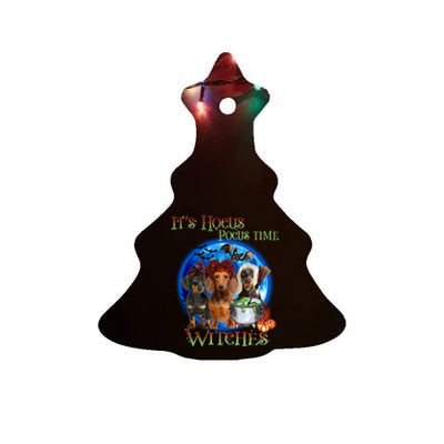 It's Hocus Pocus Time Witches Dachshund Halloween Design Ceramic Tree Ornament