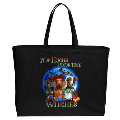 It's Hocus Pocus Time Witches Dachshund Halloween Design Cotton Canvas Jumbo Tote