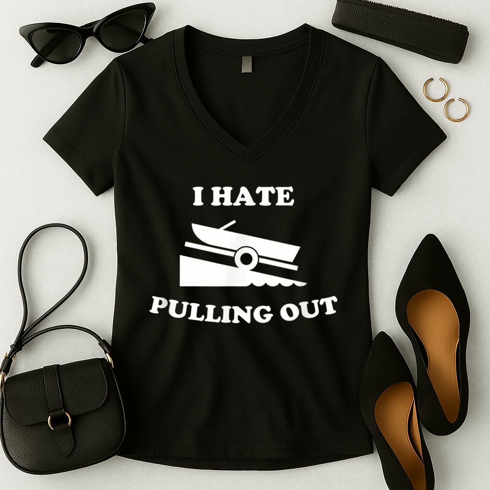 I Hate Pulling Out Fishing Boating Boat Launch Boat Ramp Women's V-Neck T-Shirt
