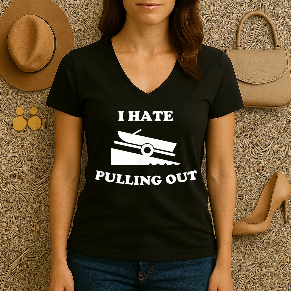 I Hate Pulling Out Fishing Boating Boat Launch Boat Ramp Women's V-Neck T-Shirt