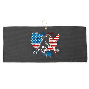 Ice Hockey Player Usa Country Flag Us Puck United States Funny Gift Large Microfiber Waffle Golf Towel