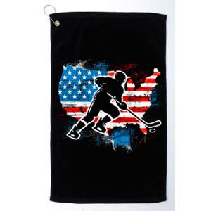 Ice Hockey Player Usa Country Flag Us Puck United States Funny Gift Platinum Collection Golf Towel