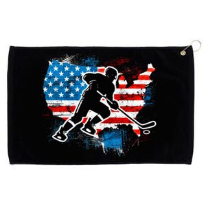 Ice Hockey Player Usa Country Flag Us Puck United States Funny Gift Grommeted Golf Towel