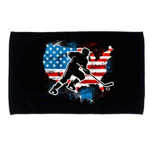 Ice Hockey Player Usa Country Flag Us Puck United States Funny Gift Microfiber Hand Towel