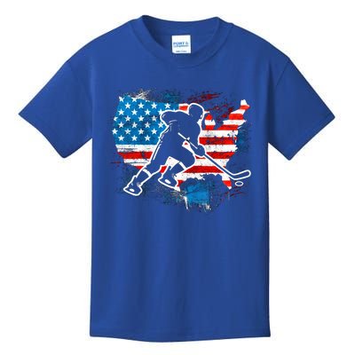 Ice Hockey Player Usa Country Flag Us Puck United States Funny Gift Kids T-Shirt