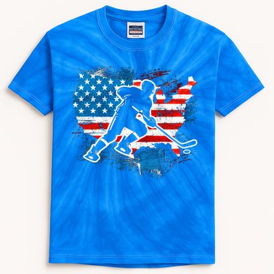 Ice Hockey Player Usa Country Flag Us Puck United States Funny Gift Kids Tie-Dye T-Shirt