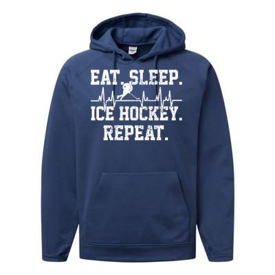 Ice Hockey Player Vintage Heartbeat Meaningful Gift Performance Fleece Hoodie