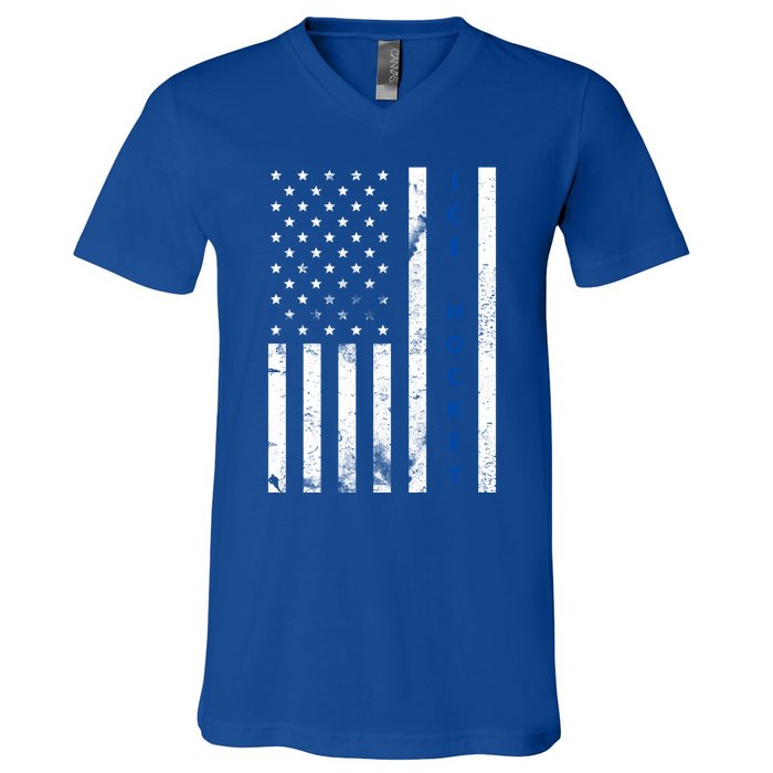 Ice Hockey Proud Usa Flag Vintage Ice Hockey Gift V-Neck T-Shirt