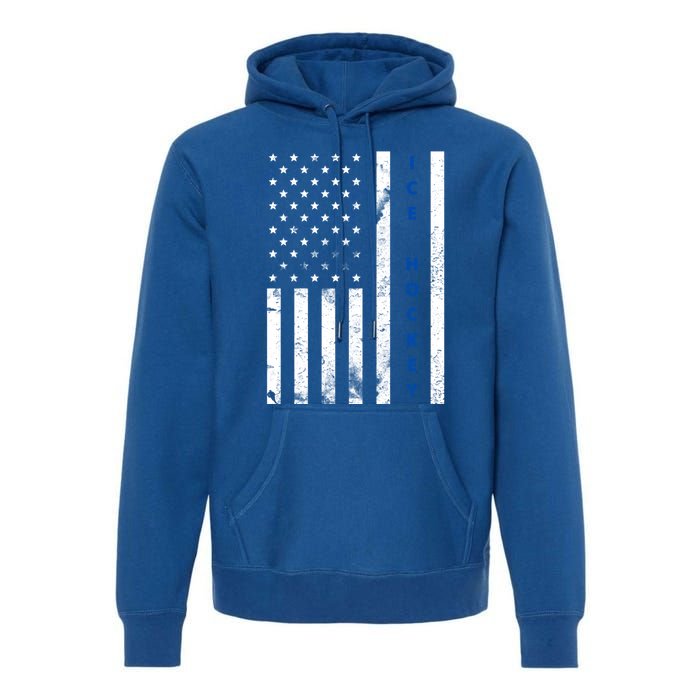 Ice Hockey Proud Usa Flag Vintage Ice Hockey Gift Premium Hoodie