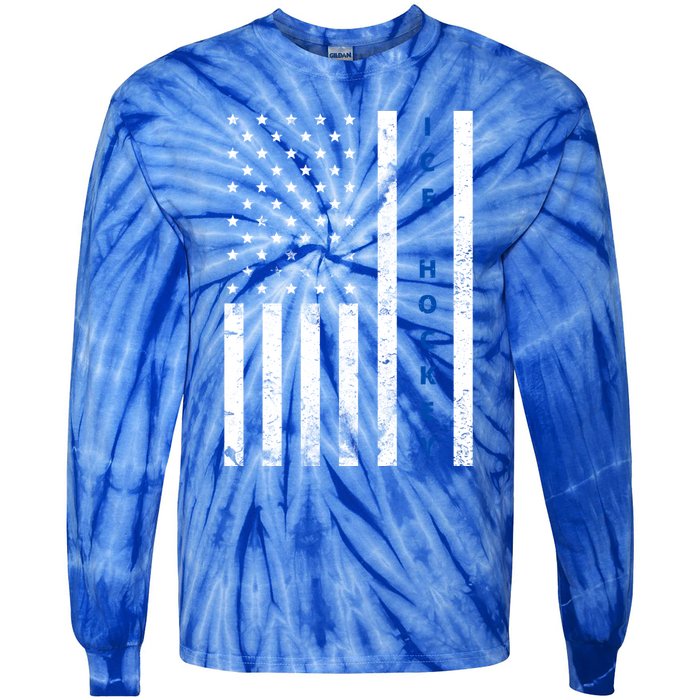 Ice Hockey Proud Usa Flag Vintage Ice Hockey Gift Tie-Dye Long Sleeve Shirt