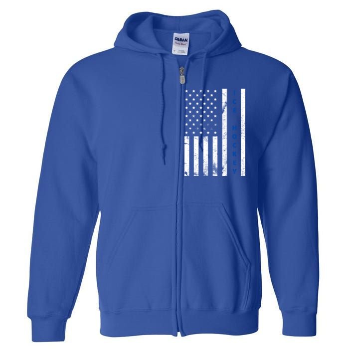 Ice Hockey Proud Usa Flag Vintage Ice Hockey Gift Full Zip Hoodie