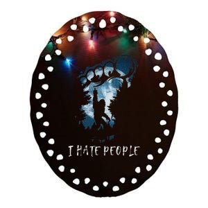 I Hate People Bigfoot Middle Finger Sasquatch Lovers Ceramic Oval Ornament