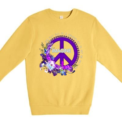 Imagine Hippie People Living Life In Peace Love Gift Premium Crewneck Sweatshirt