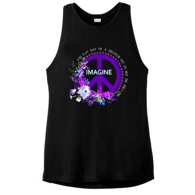 Imagine Hippie People Living Life In Peace Love Gift Ladies PosiCharge Tri-Blend Wicking Tank