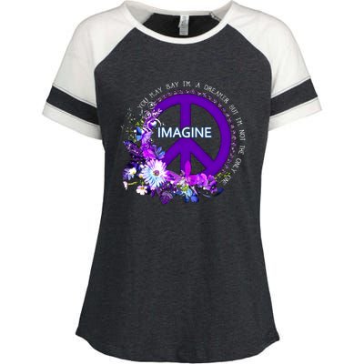 Imagine Hippie People Living Life In Peace Love Gift Enza Ladies Jersey Colorblock Tee