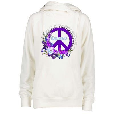 Imagine Hippie People Living Life In Peace Love Gift Womens Funnel Neck Pullover Hood