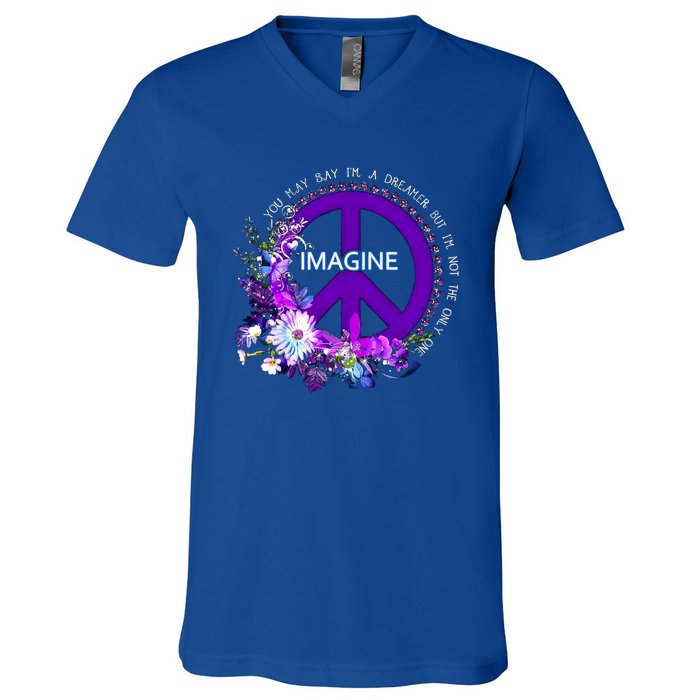 Imagine Hippie People Living Life In Peace Love Gift V-Neck T-Shirt