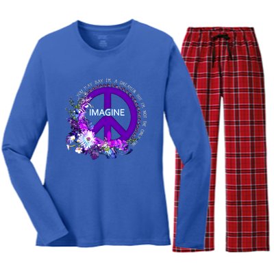 Imagine Hippie People Living Life In Peace Love Gift Women's Long Sleeve Flannel Pajama Set 