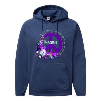 Imagine Hippie People Living Life In Peace Love Gift Performance Fleece Hoodie