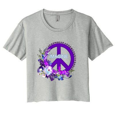 Imagine Hippie People Living Life In Peace Love Gift Women's Crop Top Tee