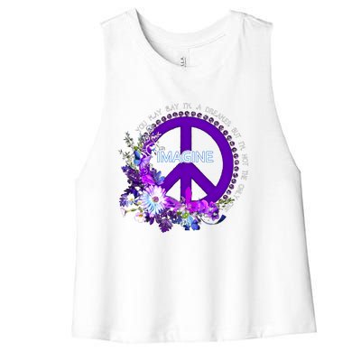 Imagine Hippie People Living Life In Peace Love Gift Women's Racerback Cropped Tank