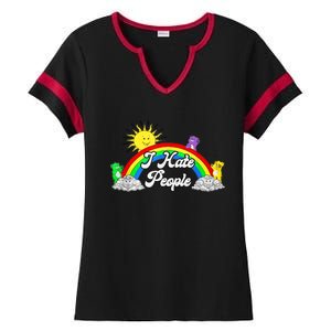 I Hate People Rainbow Printed Graphic Ladies Halftime Notch Neck Tee