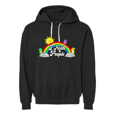 I Hate People Rainbow Printed Graphic Garment-Dyed Fleece Hoodie