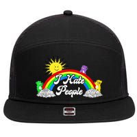 I Hate People Rainbow Printed Graphic 7 Panel Mesh Trucker Snapback Hat