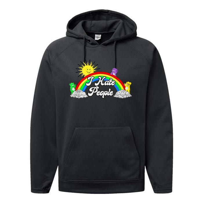 I Hate People Rainbow Printed Graphic Performance Fleece Hoodie